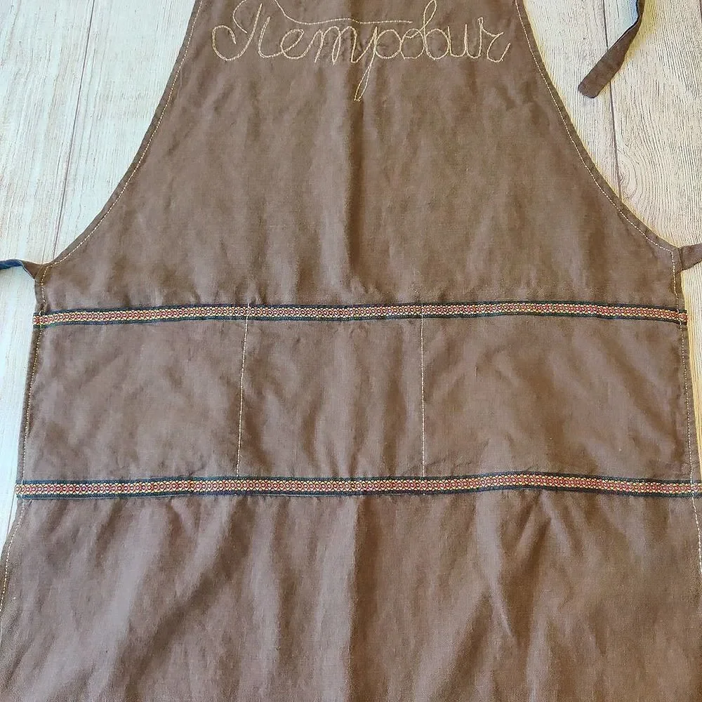 Handmade reversible brown navy linen kitchen craft apron